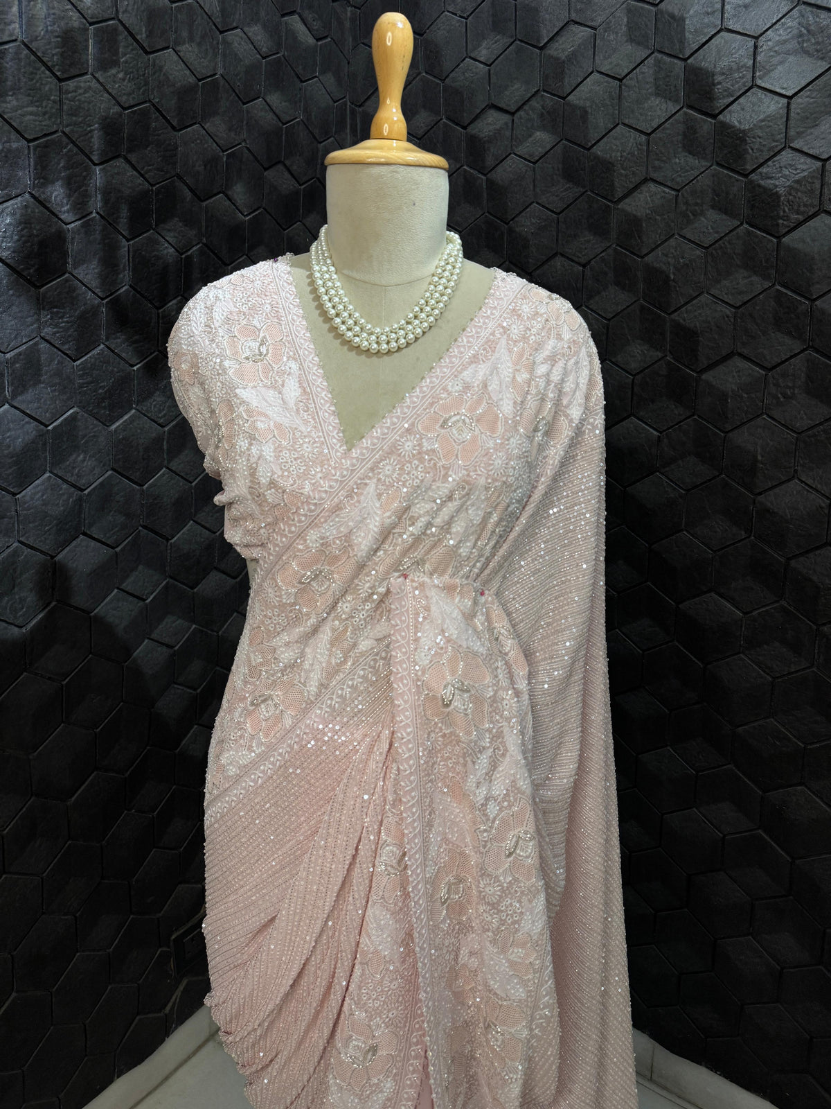 Blush Pink Sequins Saree
