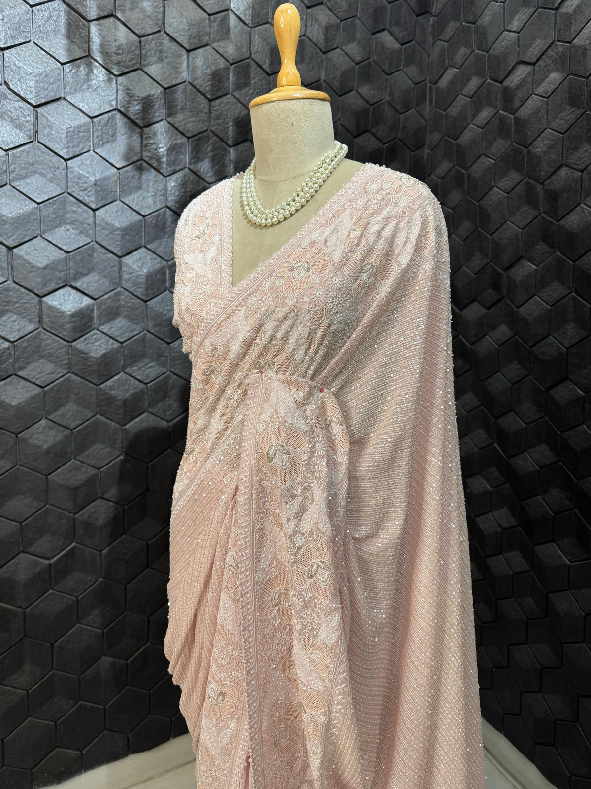Blush Pink Sequins Saree