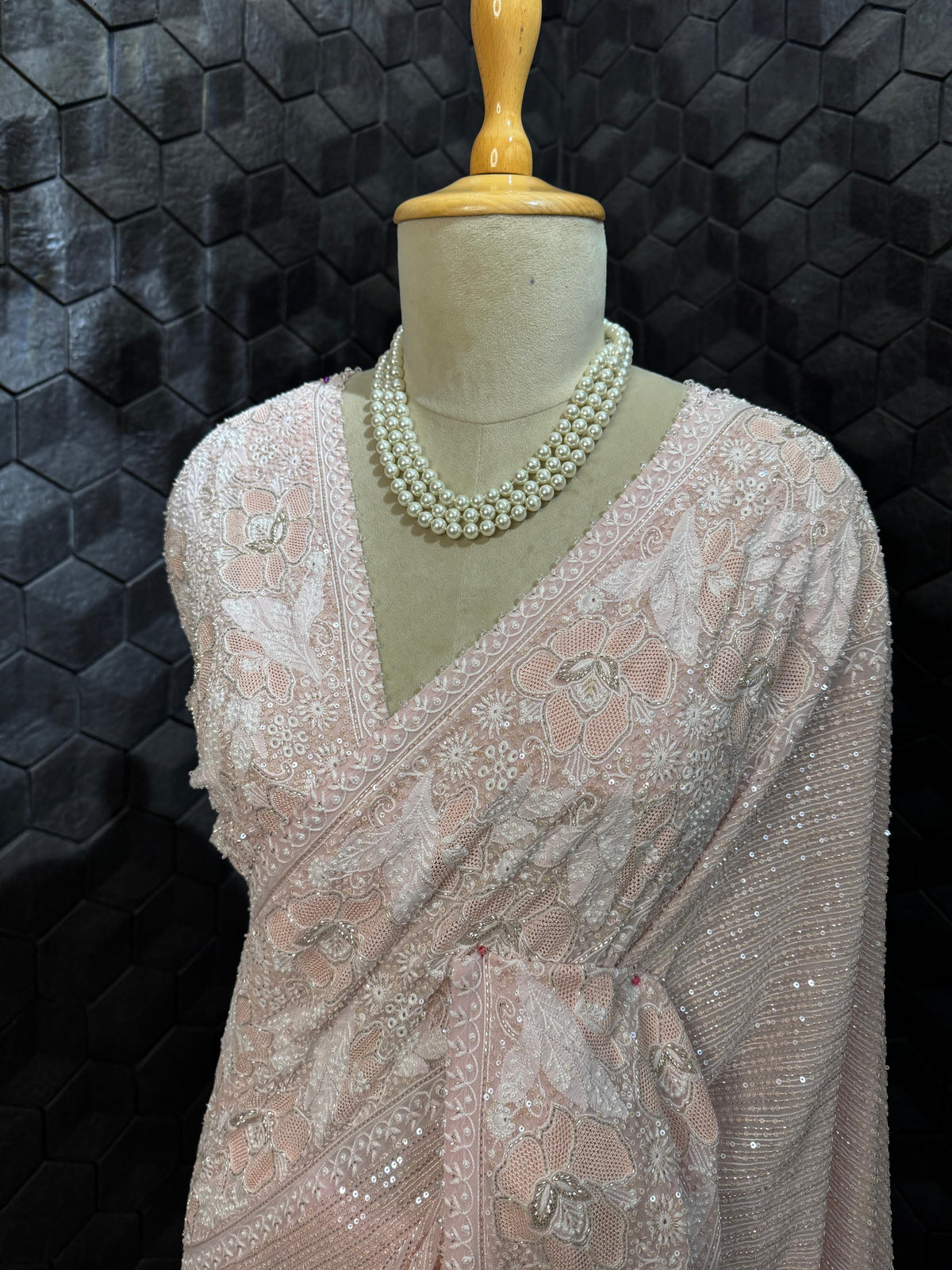 Blush Pink Sequins Saree