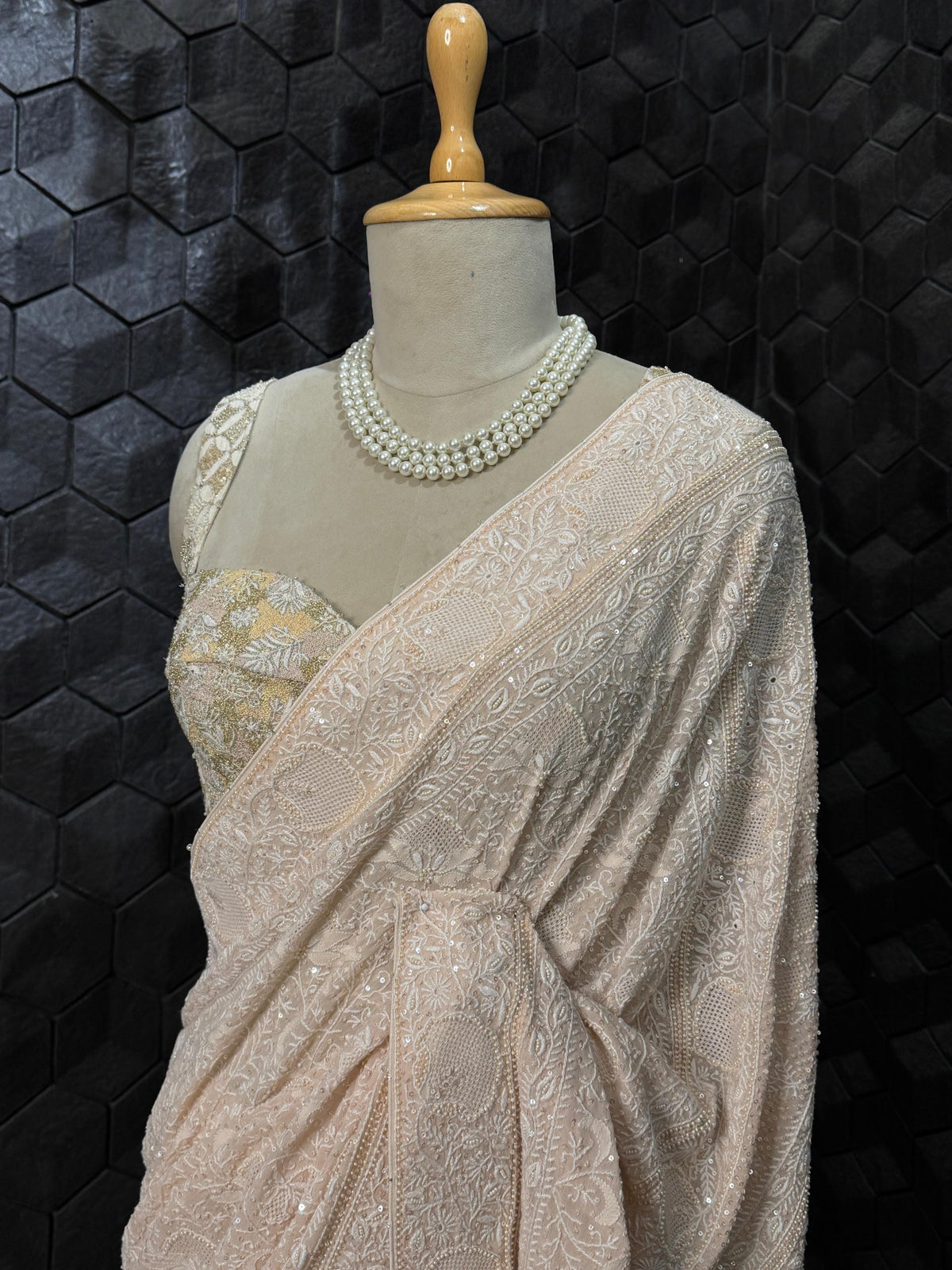 Peach Sequins Georgette Saree