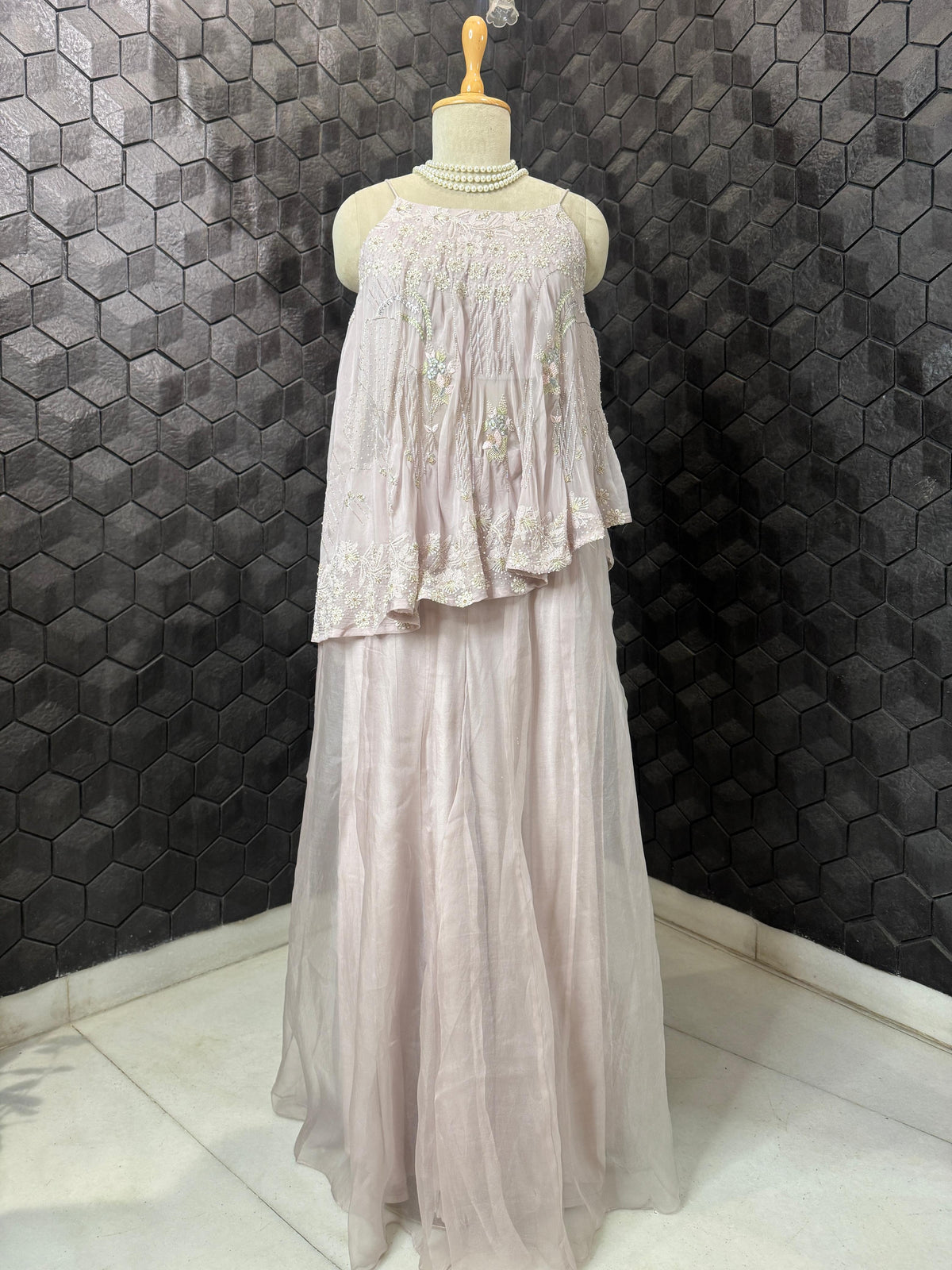 Lilac Organza Top & Sharara in Chikankari
