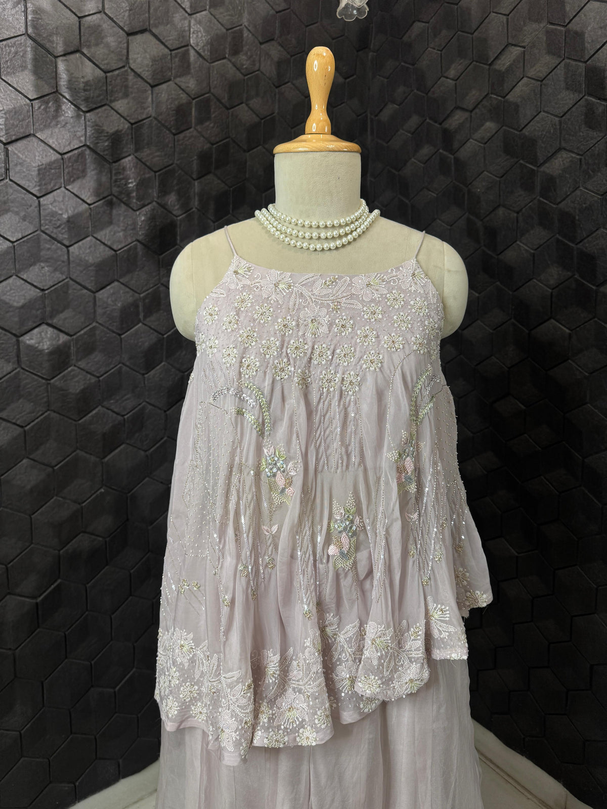 Lilac Organza Top & Sharara in Chikankari