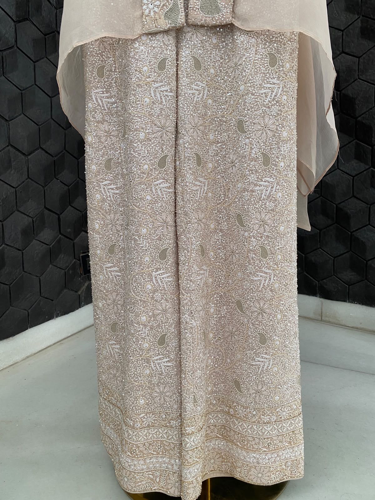 Peach Chikankari Border Set