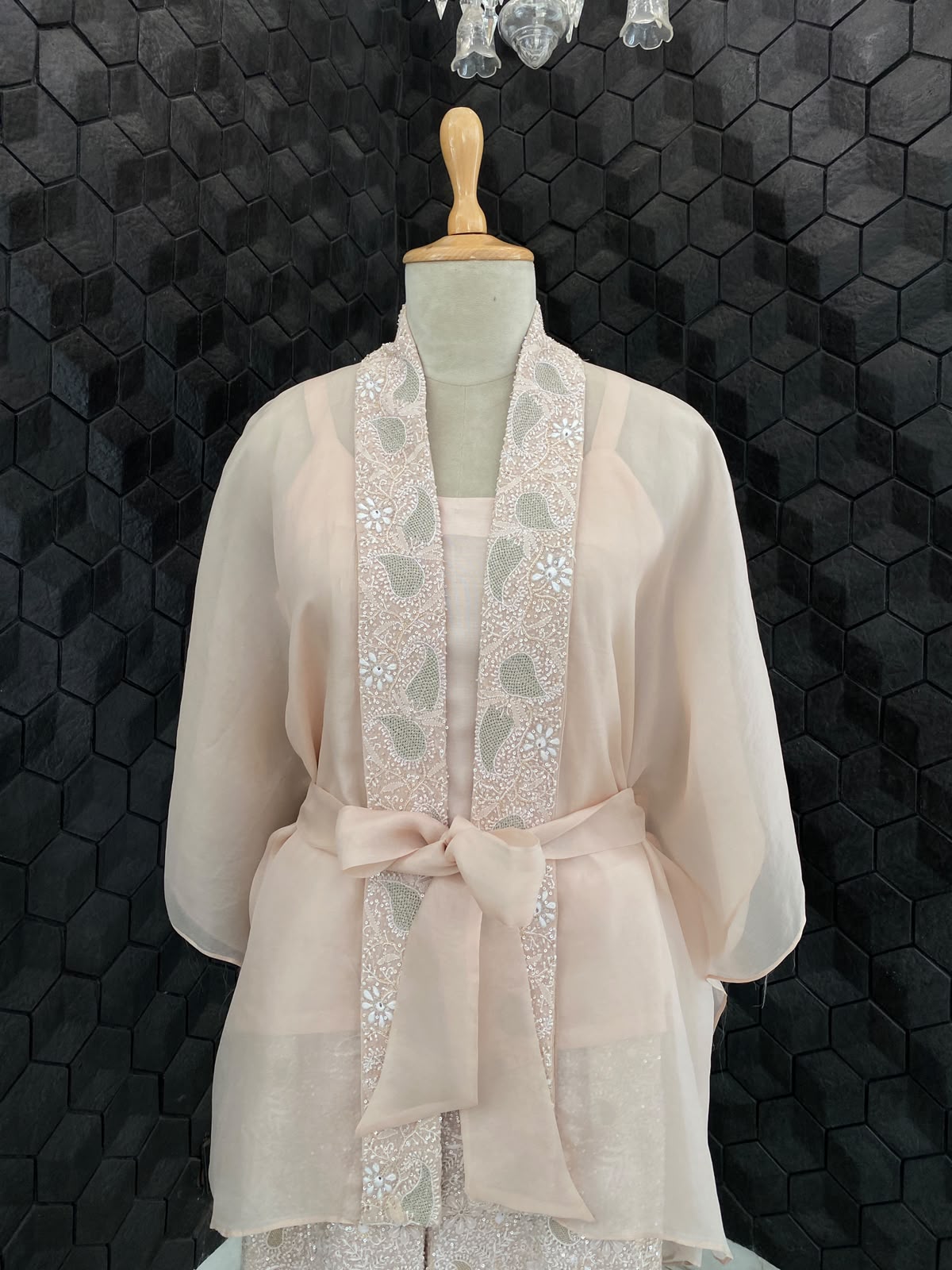 Peach Chikankari Border Set
