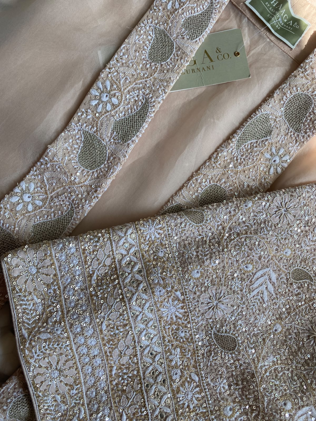 Peach Chikankari Border Set