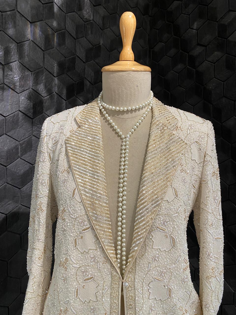 Ivory & Gold Chikankari Blazer Set