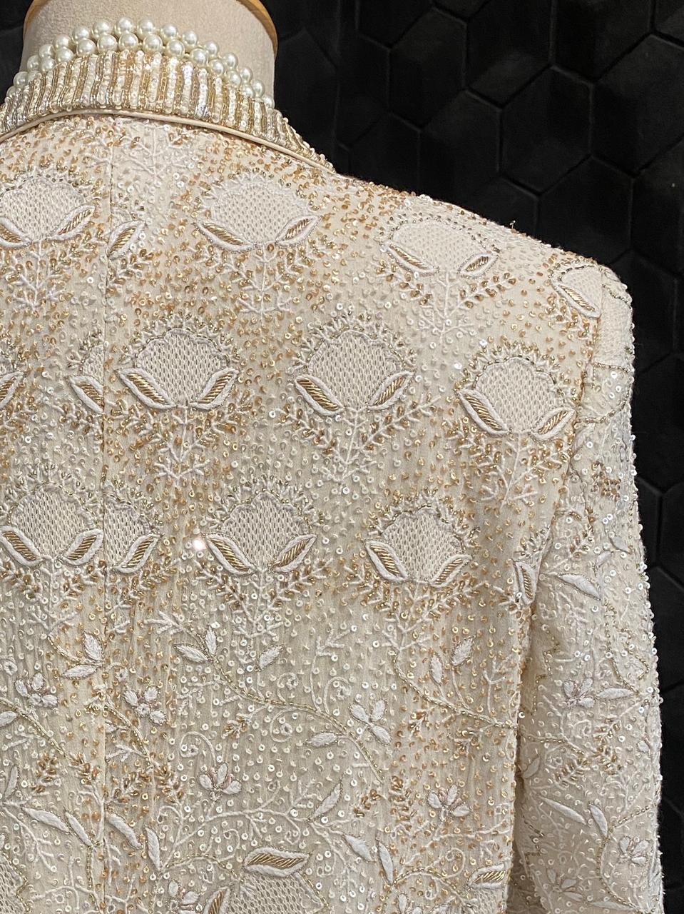 Ivory & Gold Chikankari Blazer Set