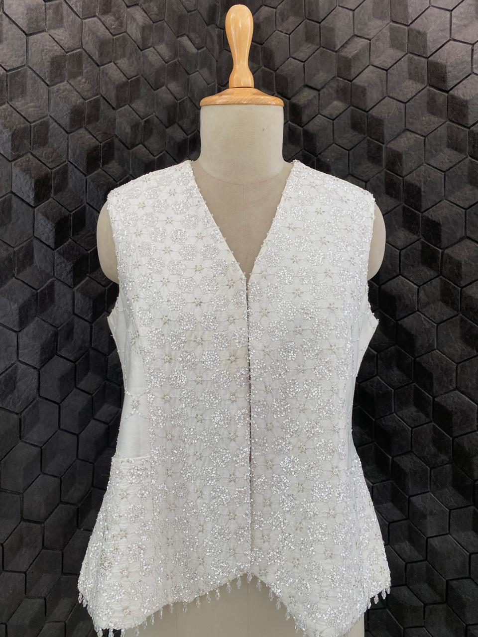 Off-White Chanderi Chikankari Jacket