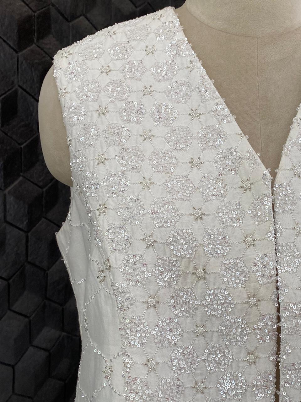 Off-White Chanderi Chikankari Jacket