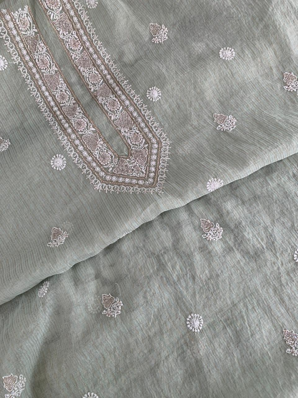 Sea Green Striped Tissue Men's Kurta