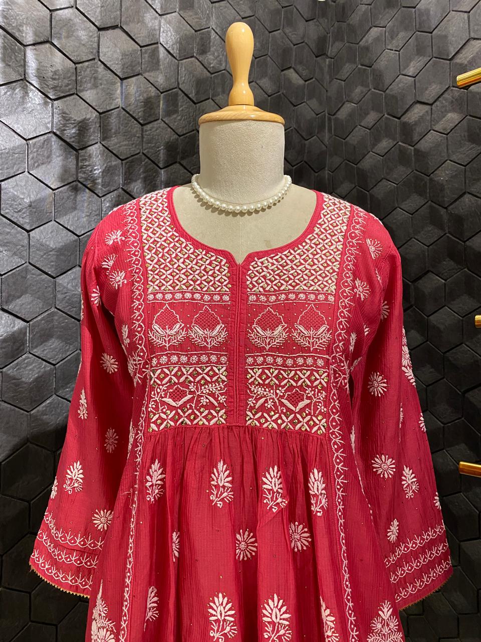 Fuschia Pink Mukaish & Chikankari and Mukaish Sharara Set