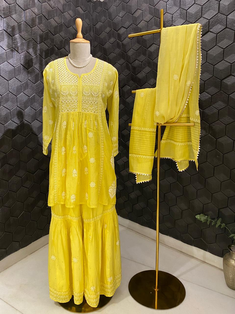 Yellow Mukaish & Chikankari and Mukaish Sharara Set