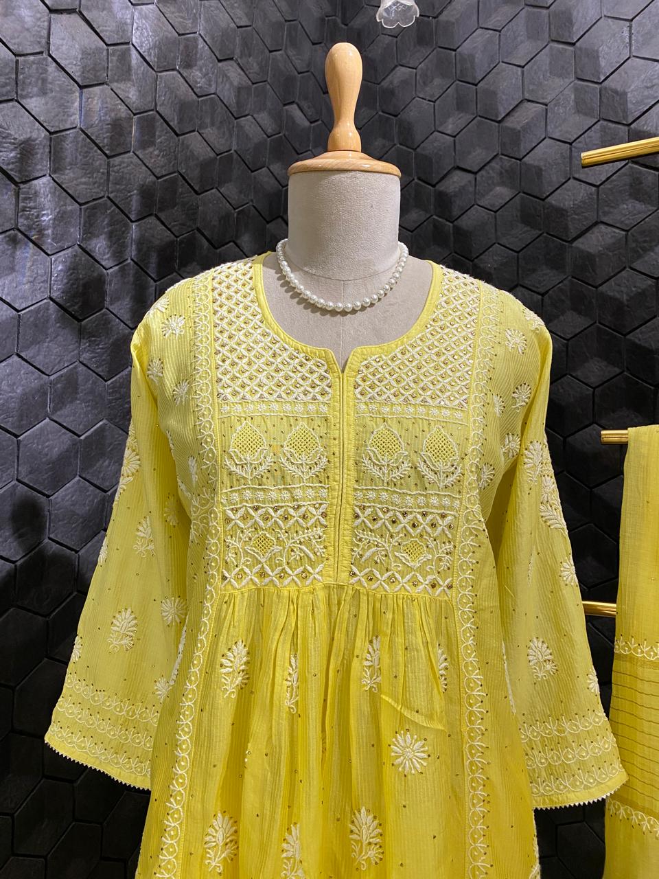 Yellow Mukaish & Chikankari and Mukaish Sharara Set