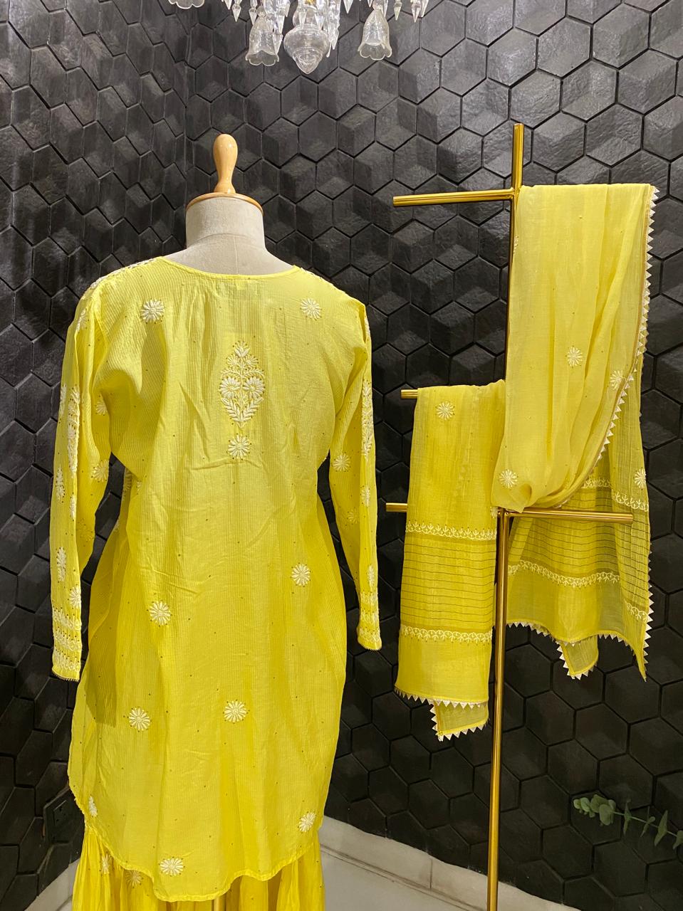 Yellow Mukaish & Chikankari and Mukaish Sharara Set