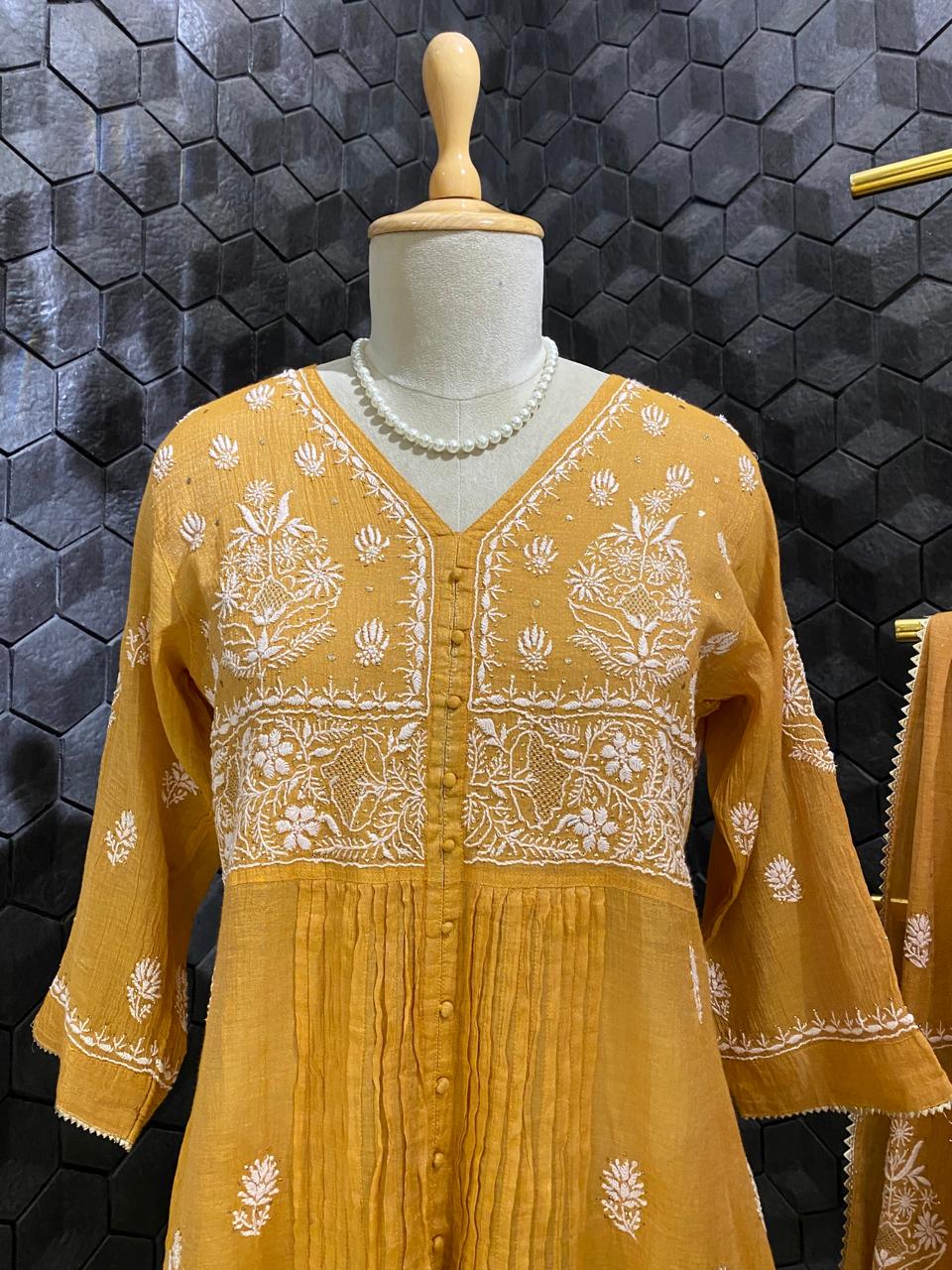Mustard Mukaish & Chikankari and Mukaish Sharara