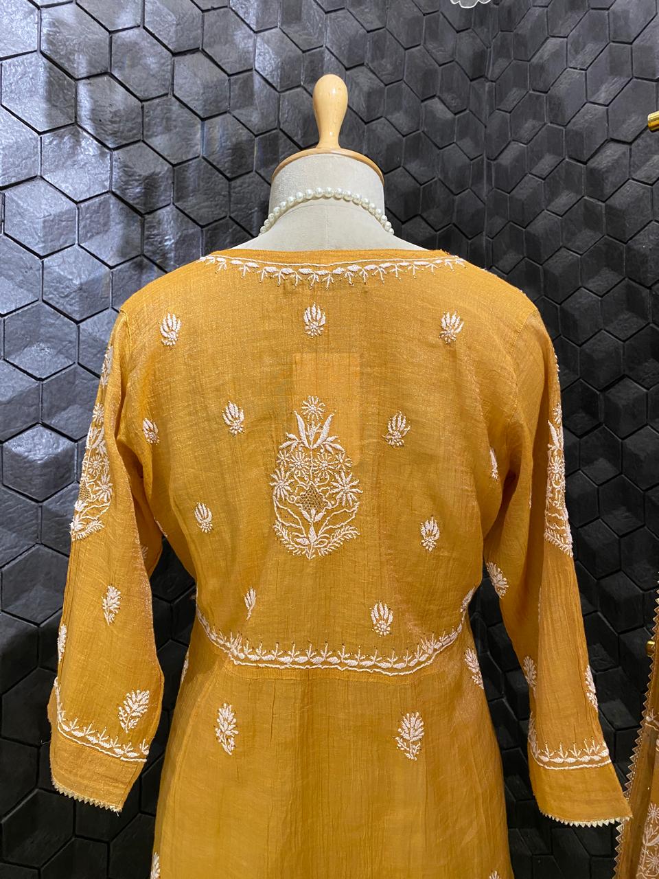 Mustard Mukaish & Chikankari and Mukaish Sharara