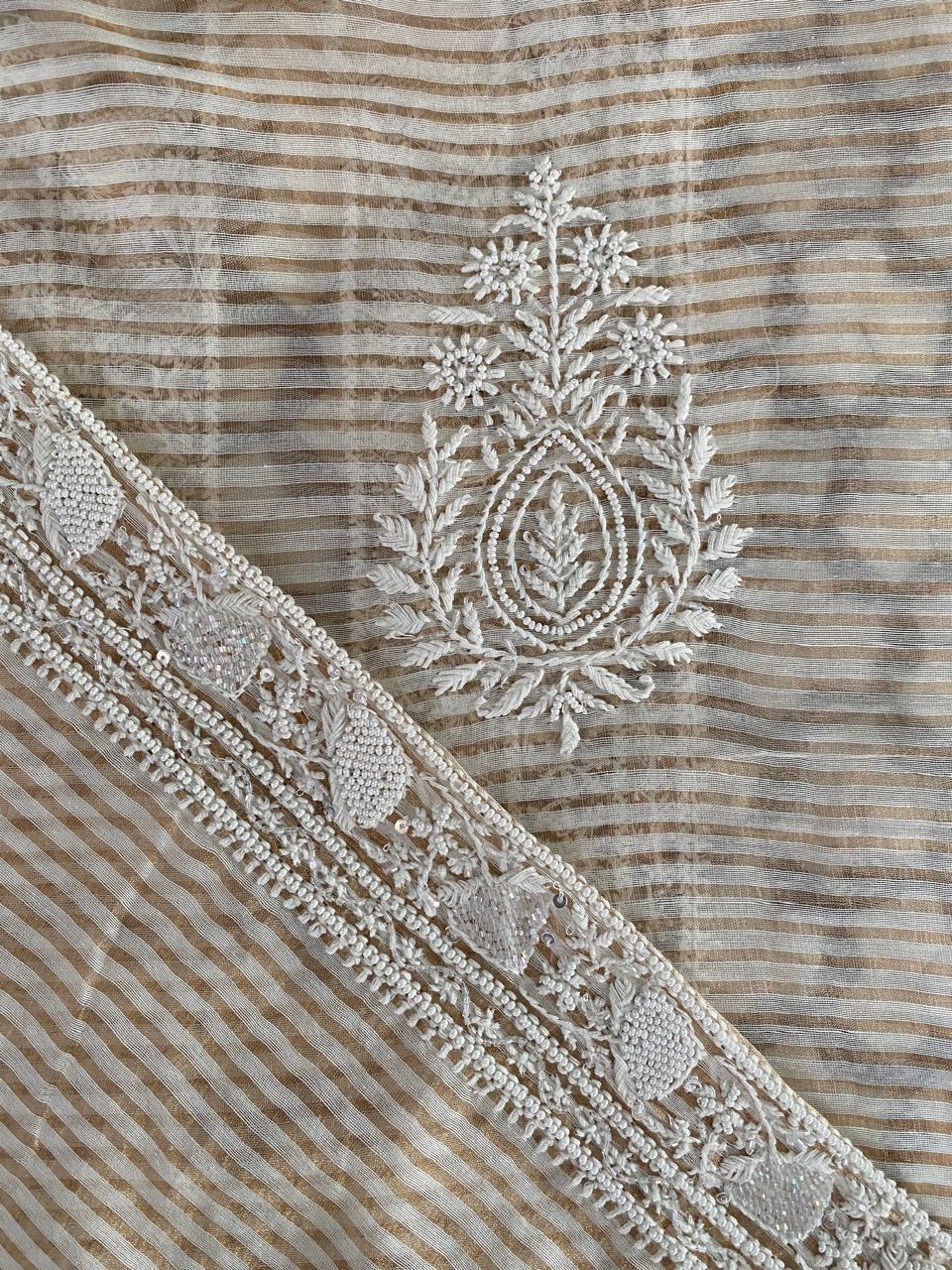 Gold Striped Tissue Men's Kurta