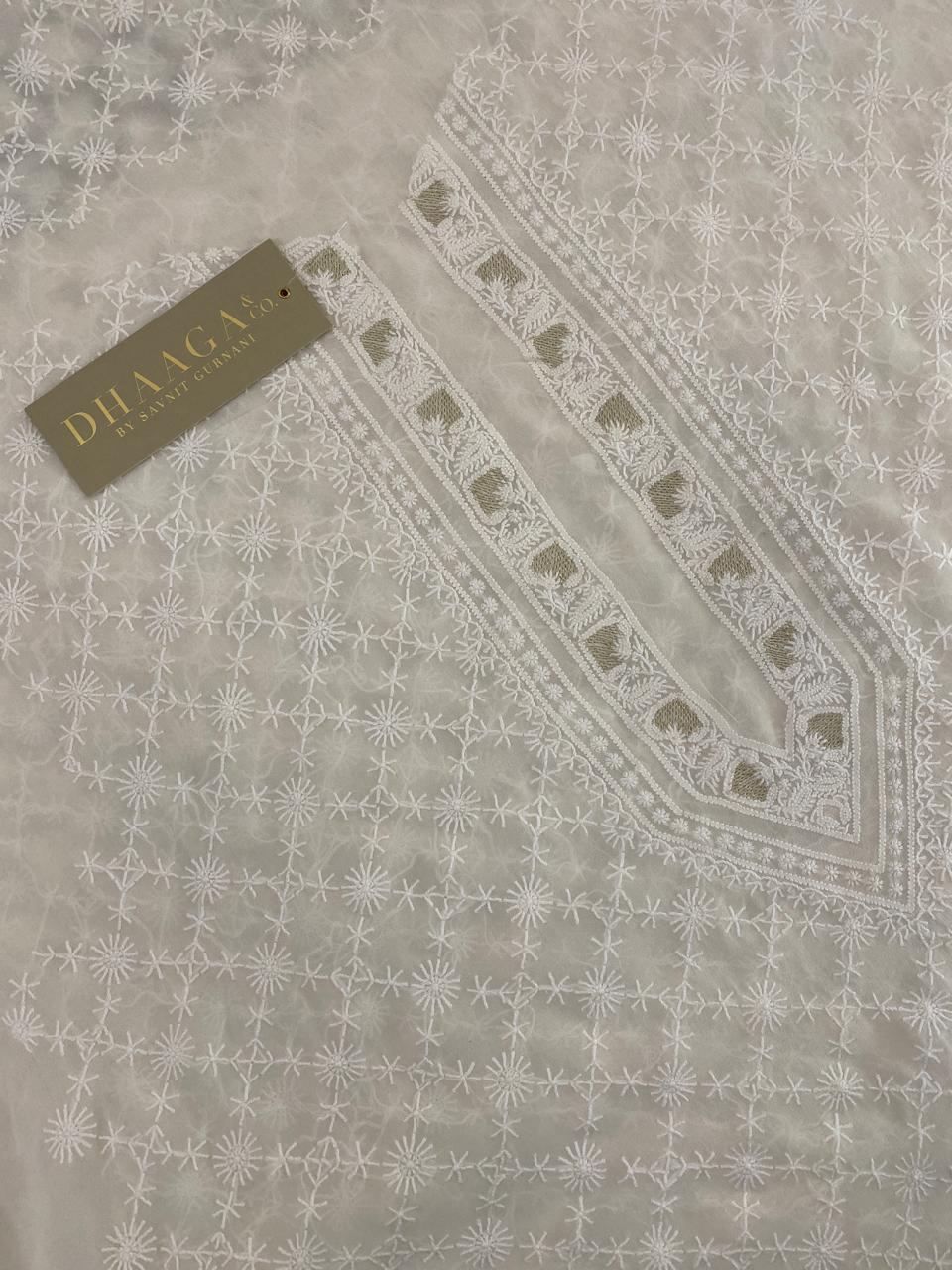 Ivory Georgette Chikankari Men's Kurta
