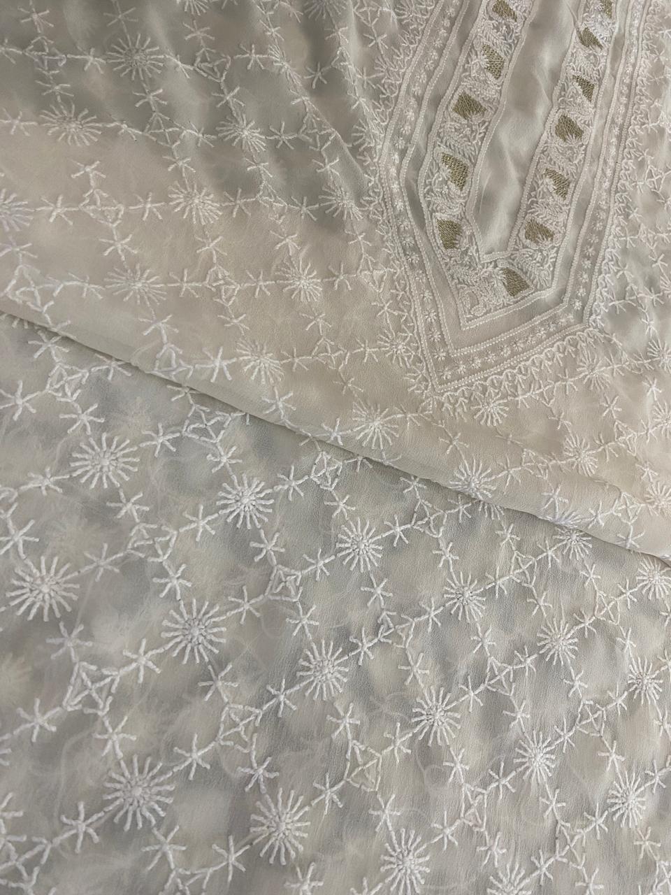 Ivory Georgette Chikankari Men's Kurta