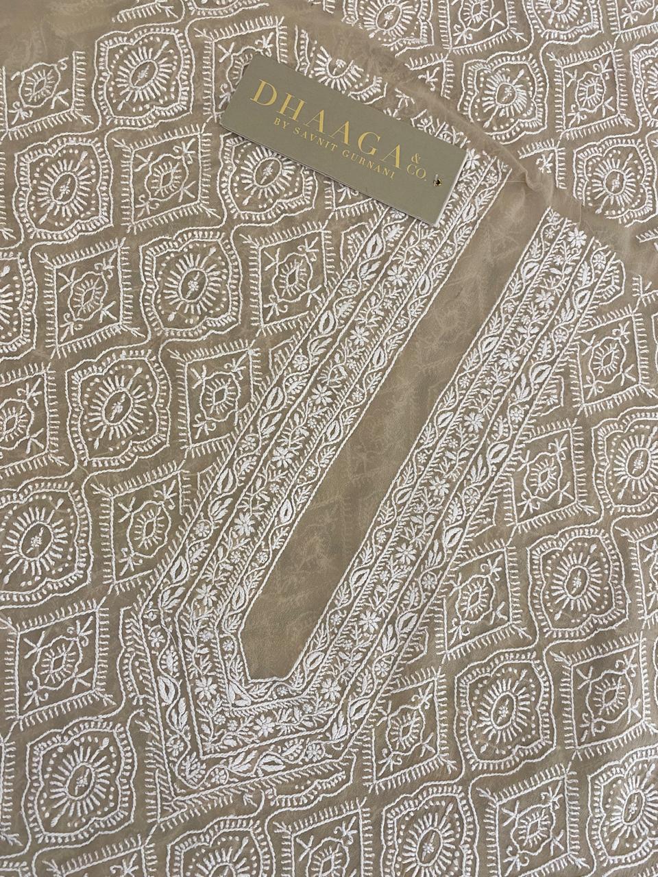 Beige Chikankari Georgette Men's Kurta