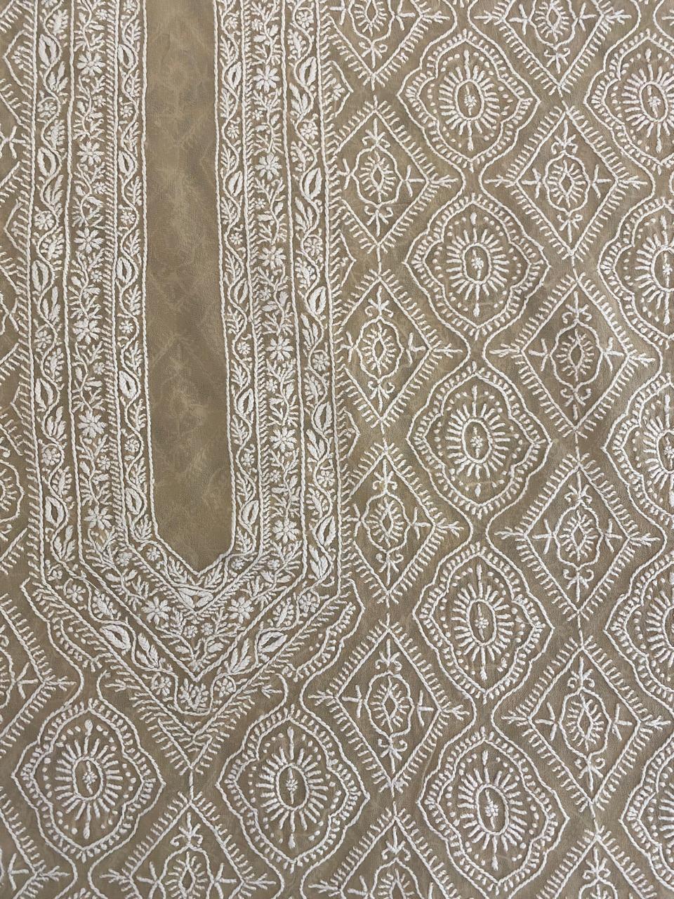 Beige Chikankari Georgette Men's Kurta