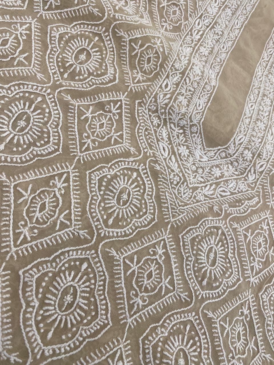 Beige Chikankari Georgette Men's Kurta