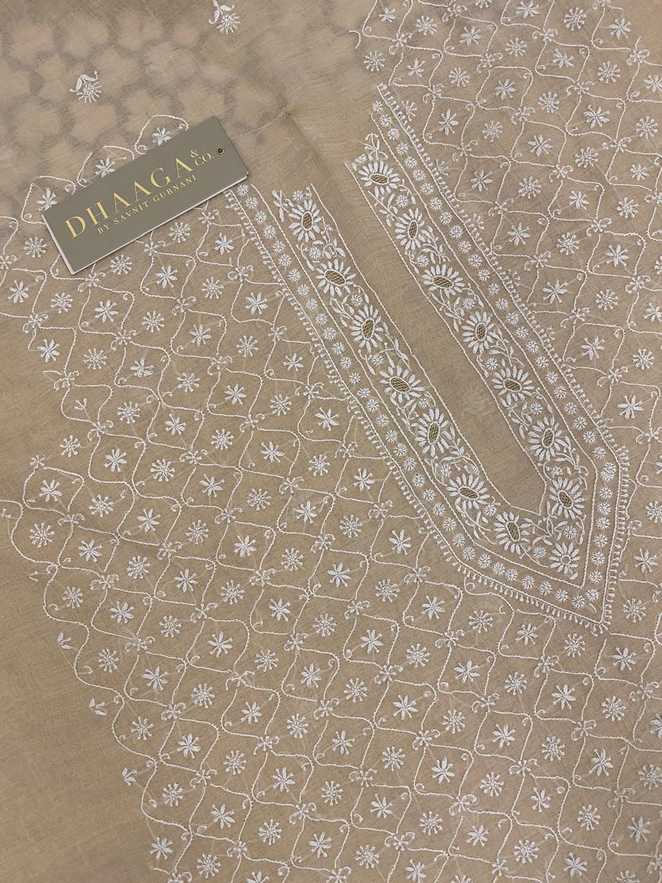 Beige Chikankari Tissue Men's Kurta
