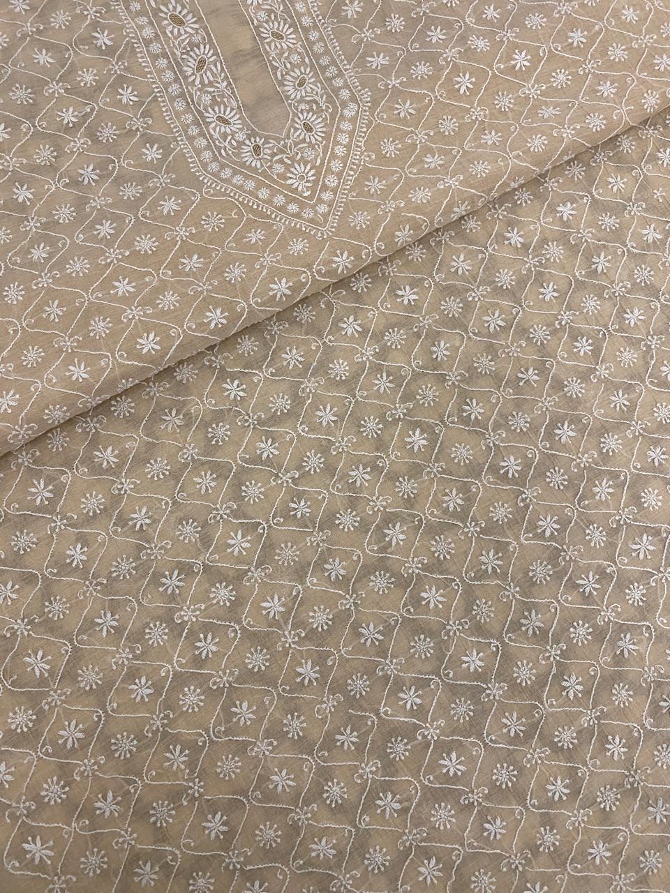 Beige Chikankari Tissue Men's Kurta