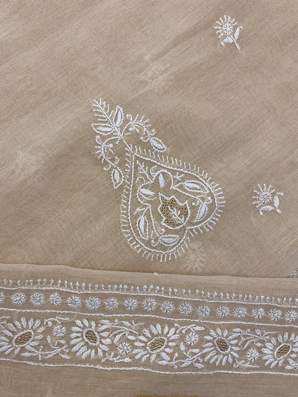 Beige Chikankari Tissue Men's Kurta