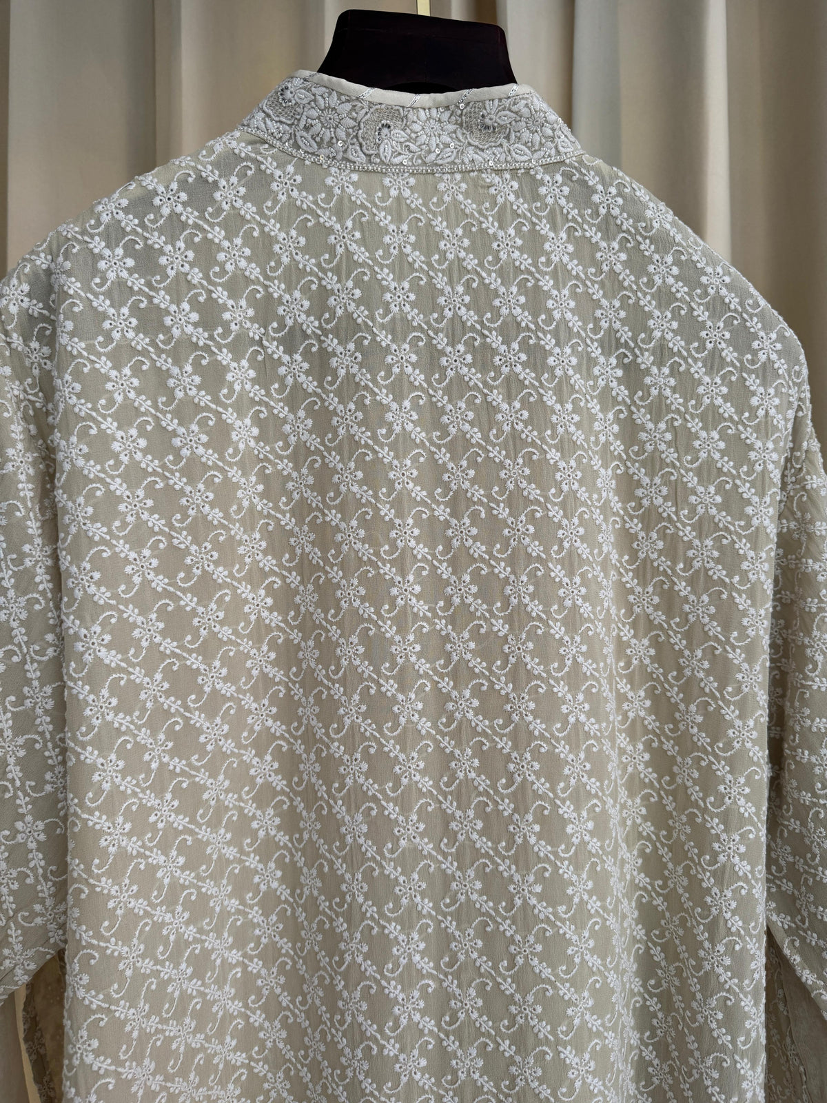Ivory Georgette Chikankari Mens Kurta