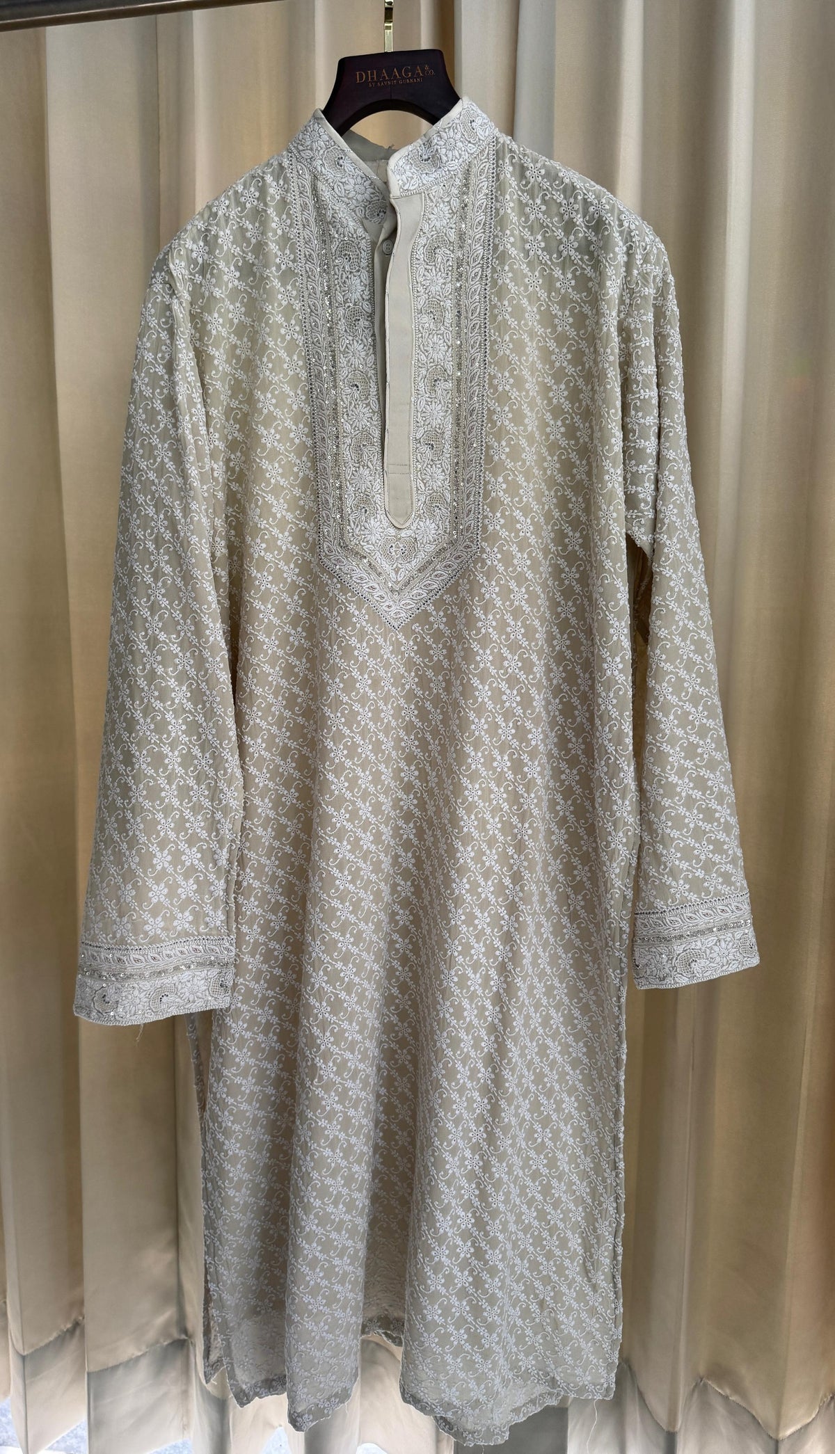 Ivory Georgette Chikankari Mens Kurta