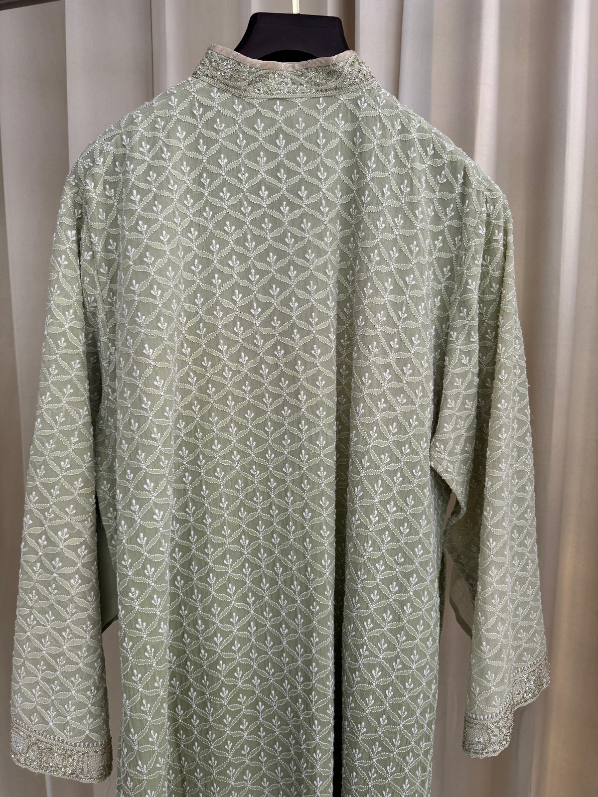 Sage Green Georgette Chikankari Men’s Kurta