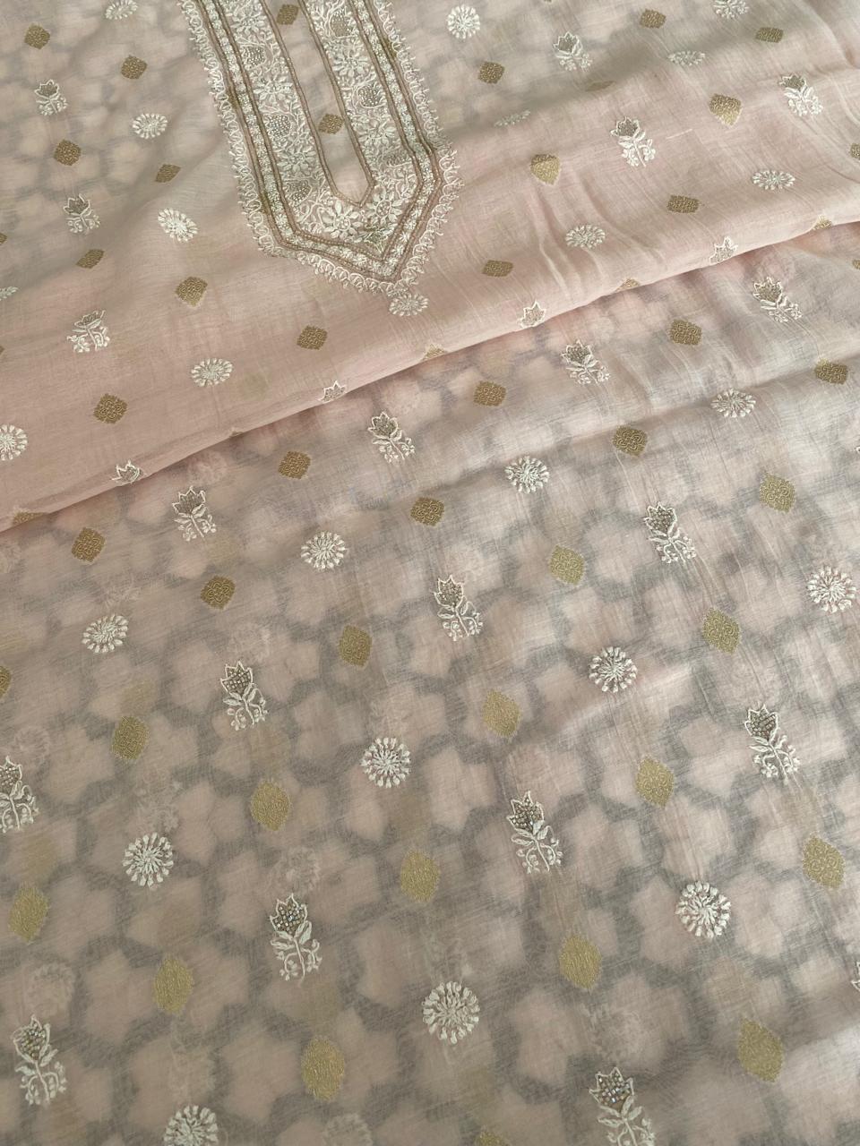Pink Zari Butti Men's Kurta
