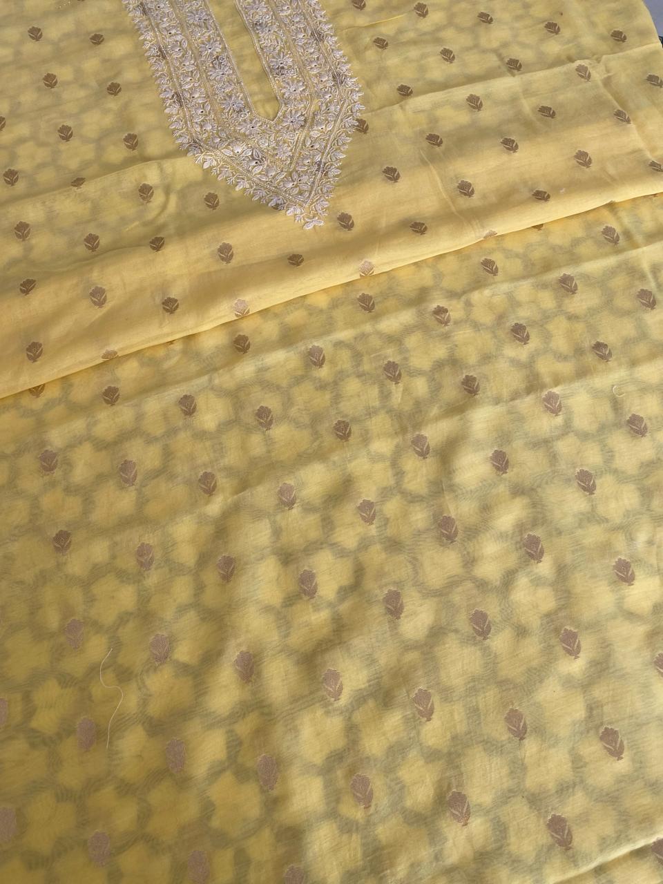 Yellow Zari Butti Chikankari Men's Kurta
