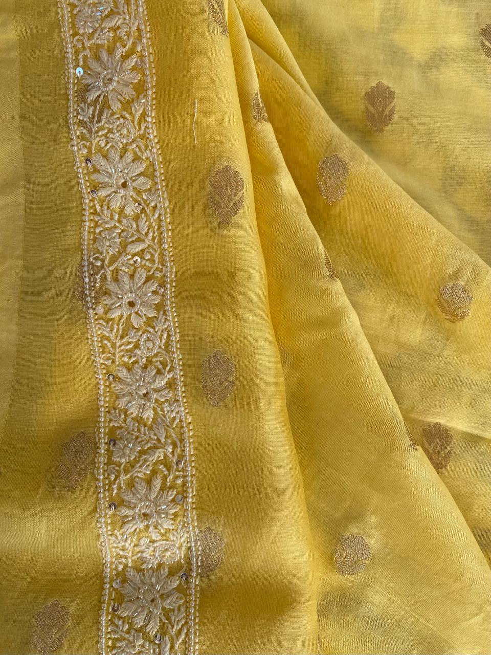 Yellow Zari Butti Chikankari Men's Kurta