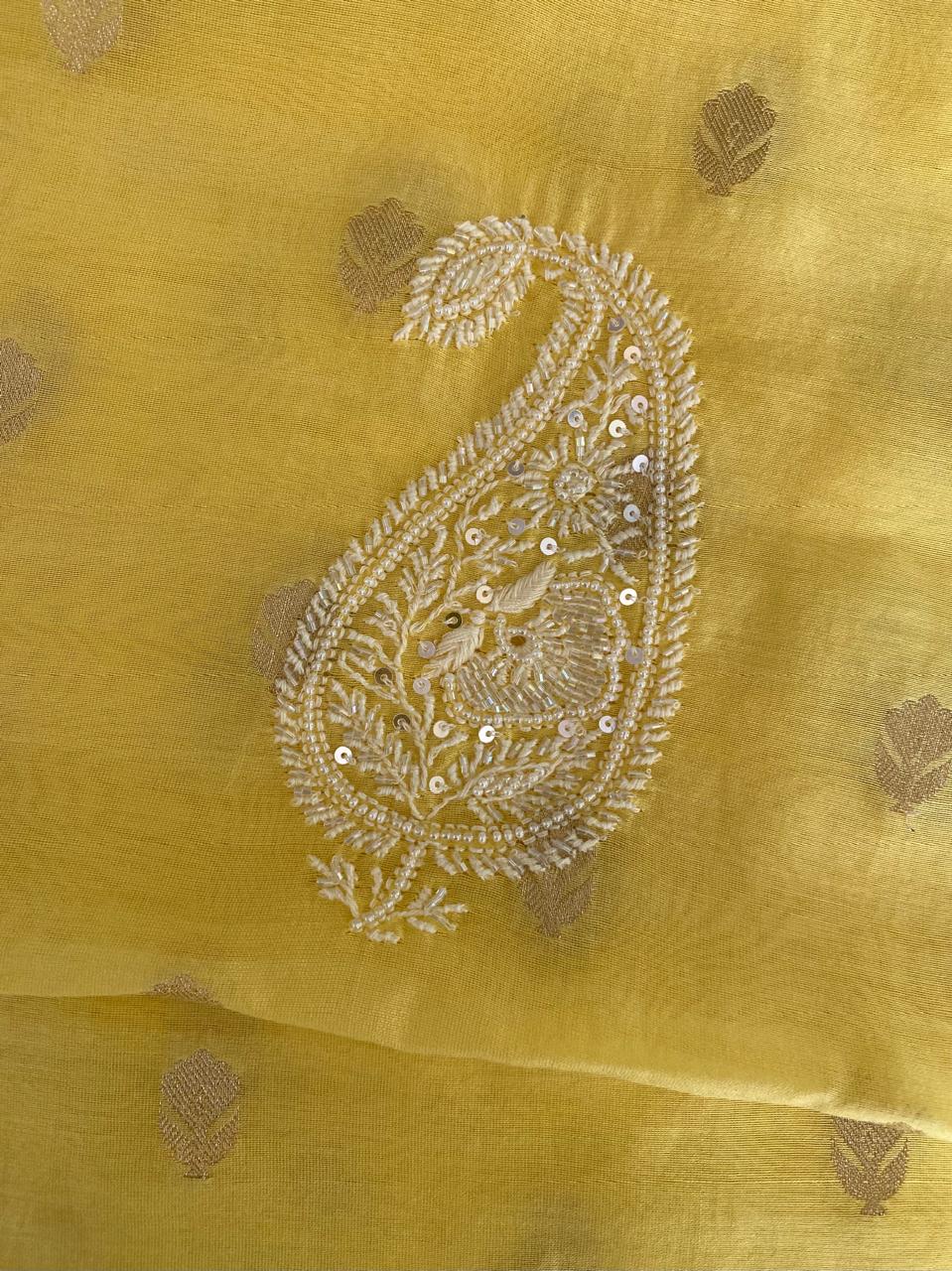 Yellow Zari Butti Chikankari Men's Kurta