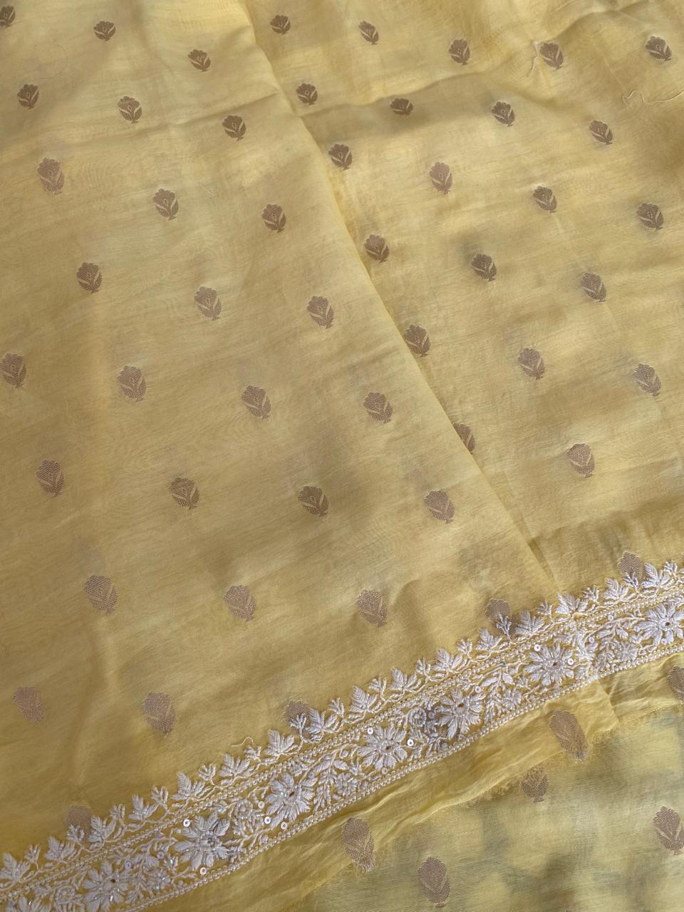 Yellow Zari Butti Chikankari Men's Kurta