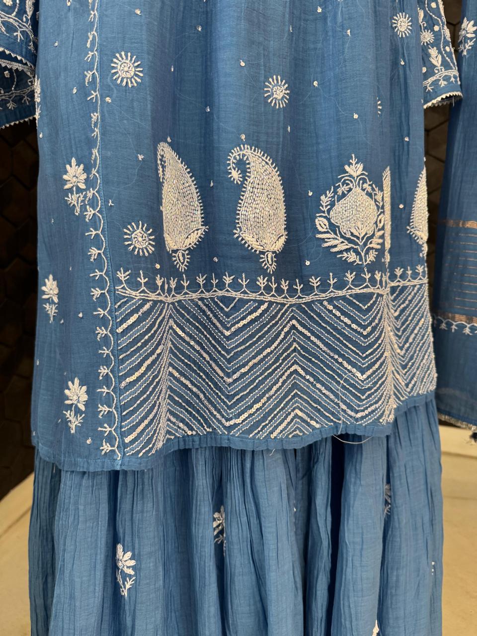 Cobalt Blue Mukaish & Chikankari Sharara Set