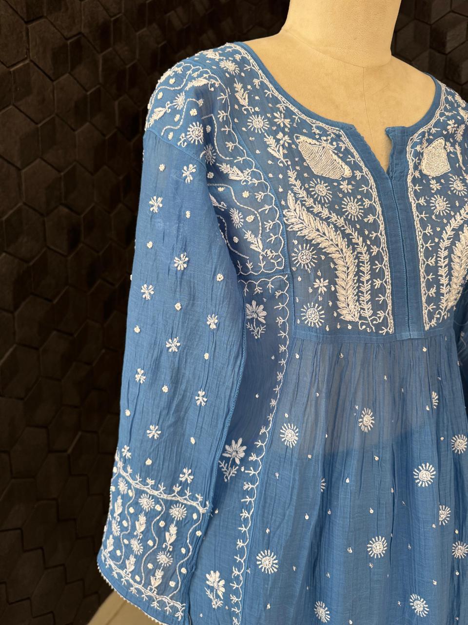 Cobalt Blue Mukaish & Chikankari Sharara Set