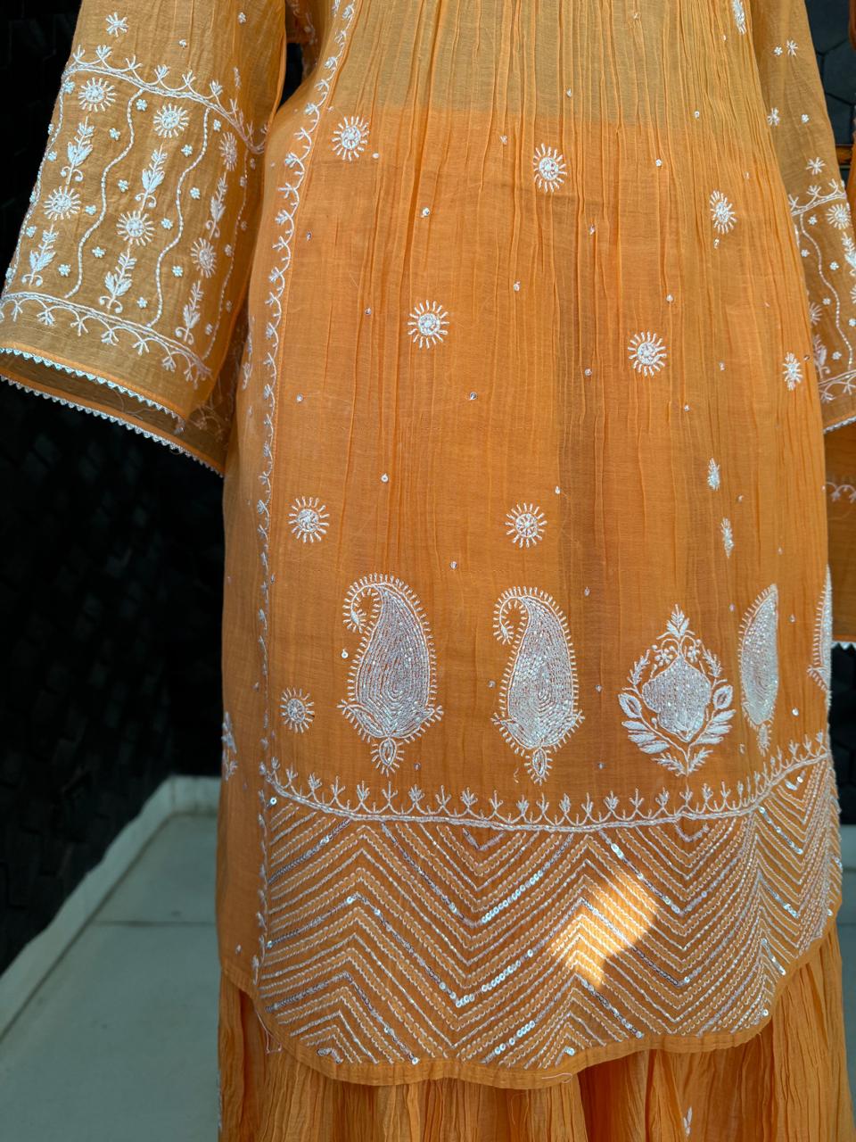 Orange Chikankari Sharara Set
