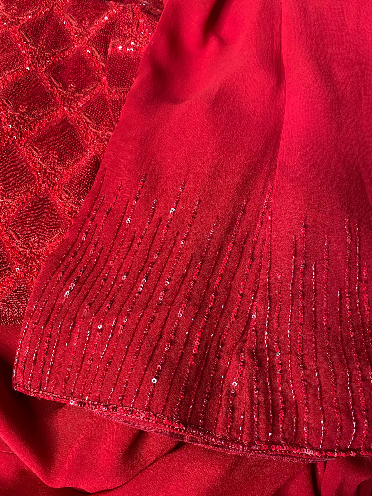 Red georgette Chikankari Gilet-Set