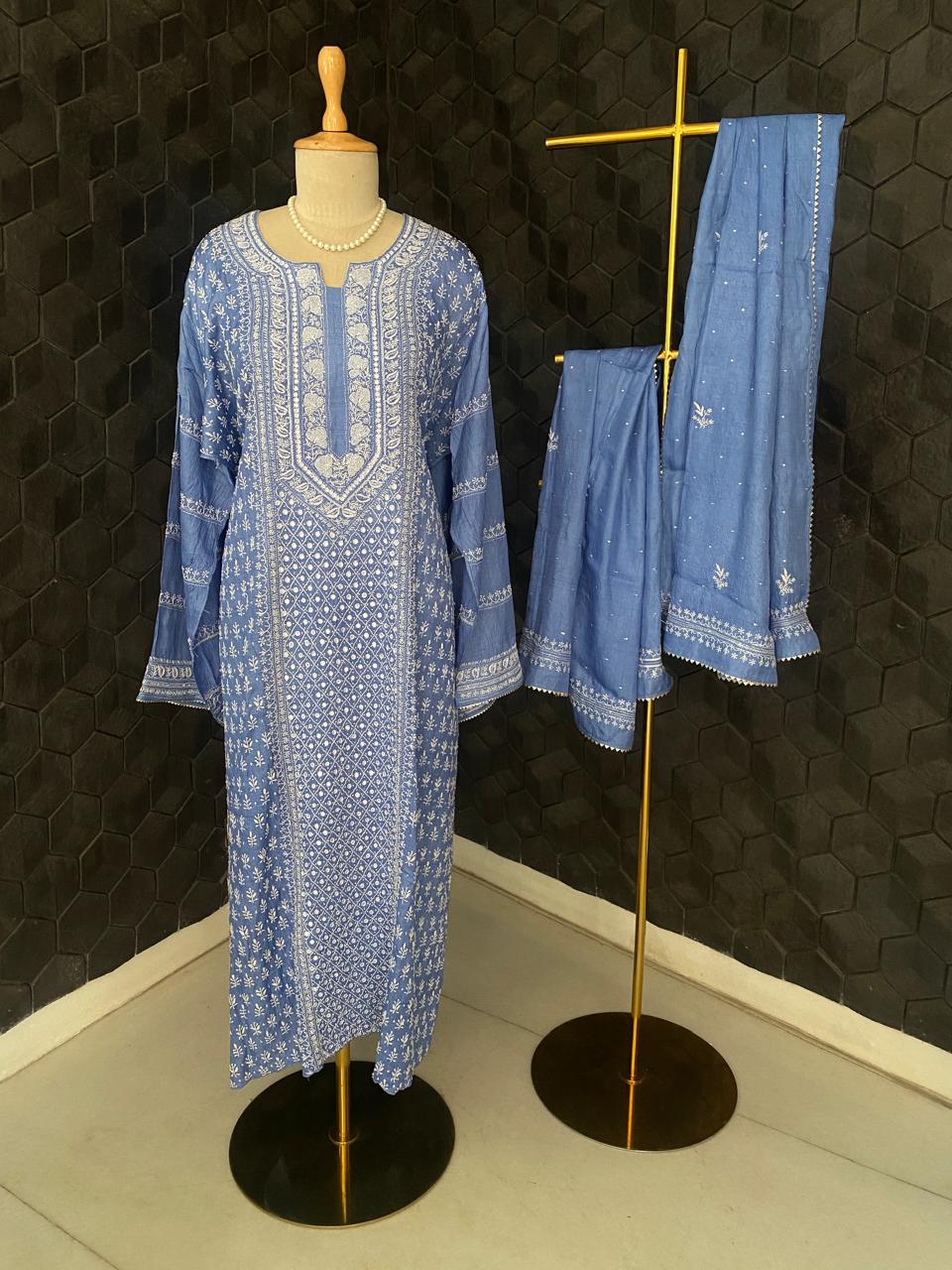 Cobalt Blue Tussar Silk Suit Set