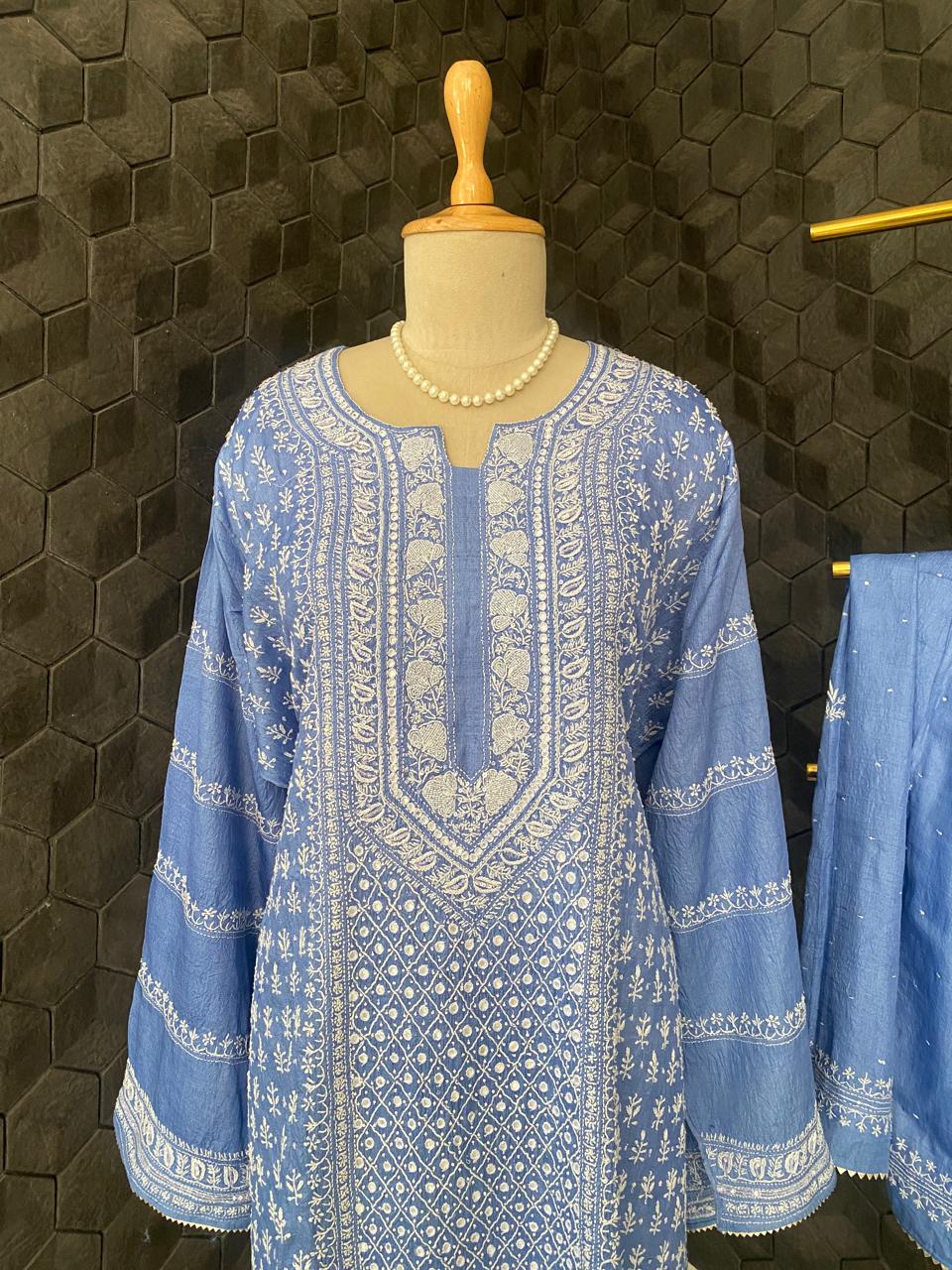 Cobalt Blue Tussar Silk Suit Set