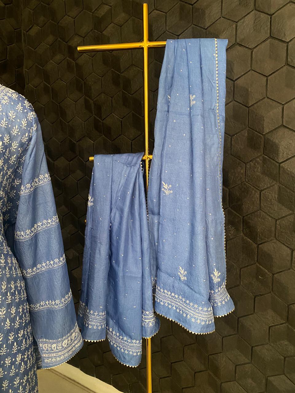 Cobalt Blue Tussar Silk Suit Set