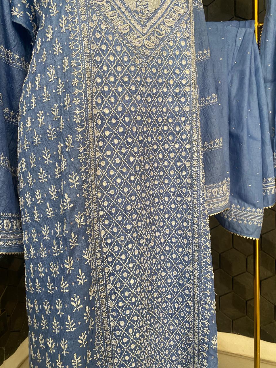 Cobalt Blue Tussar Silk Suit Set