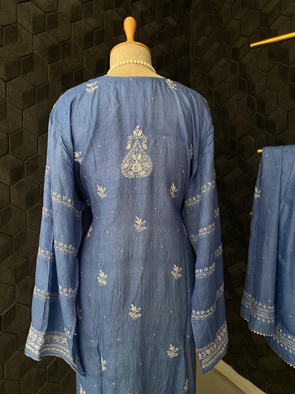 Cobalt Blue Tussar Silk Suit Set