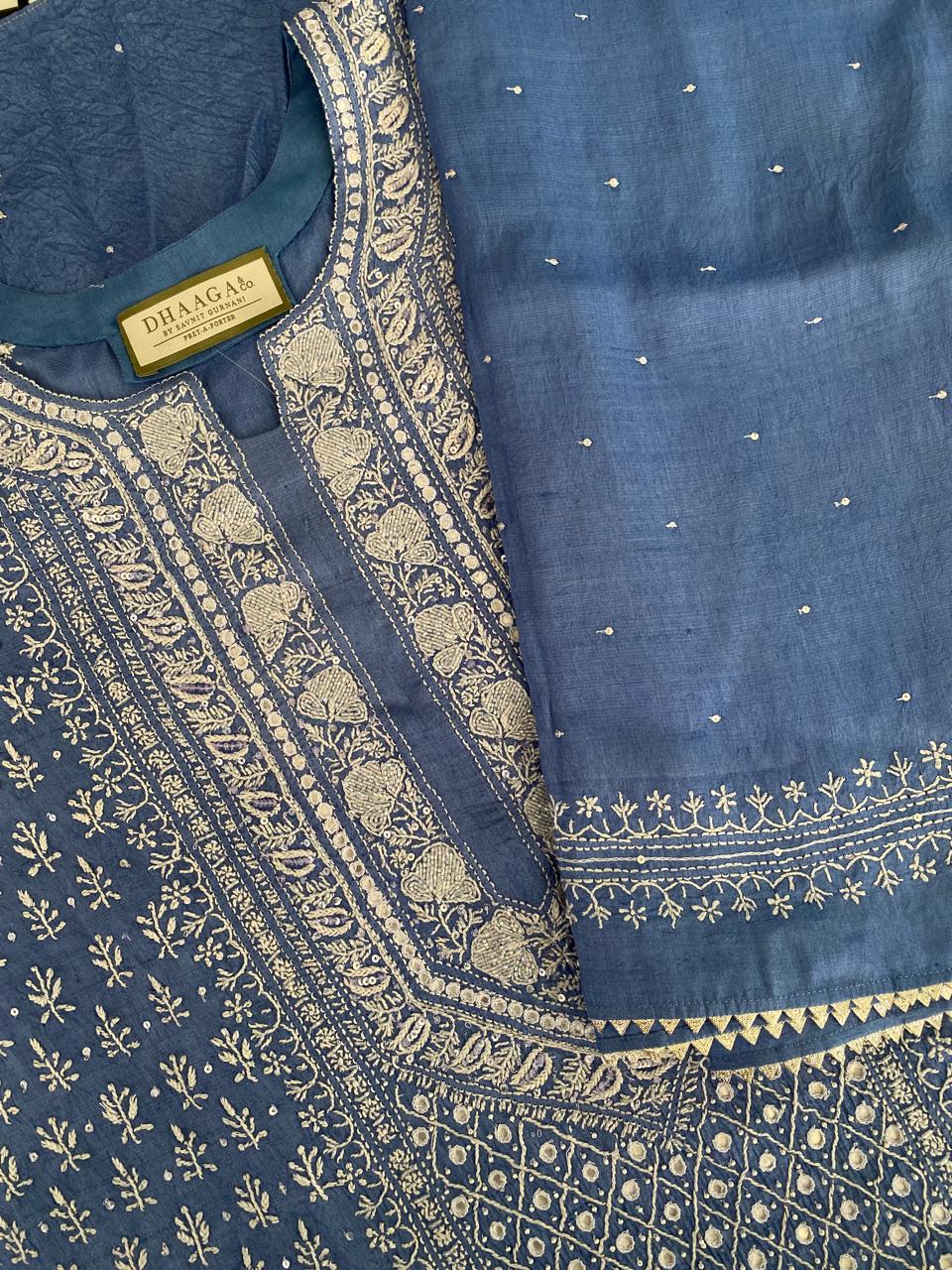 Cobalt Blue Tussar Silk Suit Set