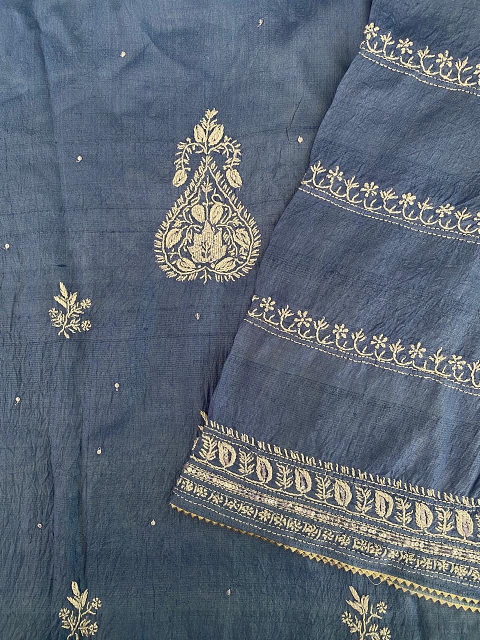 Cobalt Blue Tussar Silk Suit Set