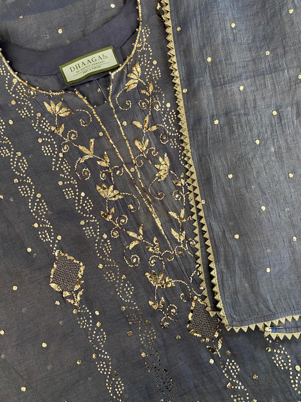 Lavender Mukaish & Pitta Tissue Kurta Set