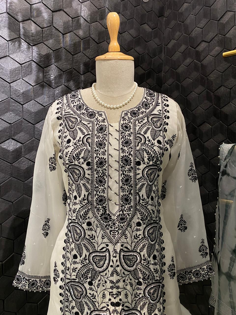 White Organza Chikankari Kurta Set